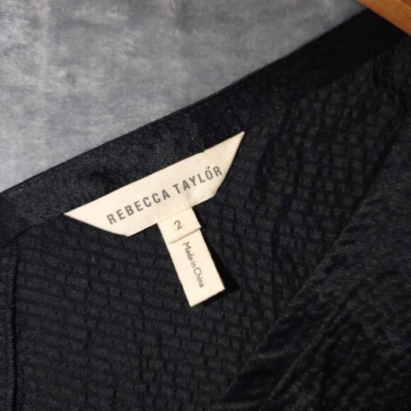 Rebecca Taylor Women 2 Black Silk Ruffle Hem Corporate Goth Dark Romantic Blouse - Picture 3 of 10